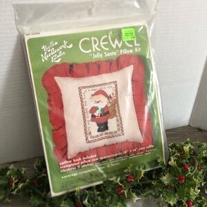 Vtg 1970s Jolly Santa Crewel Pillow Kit